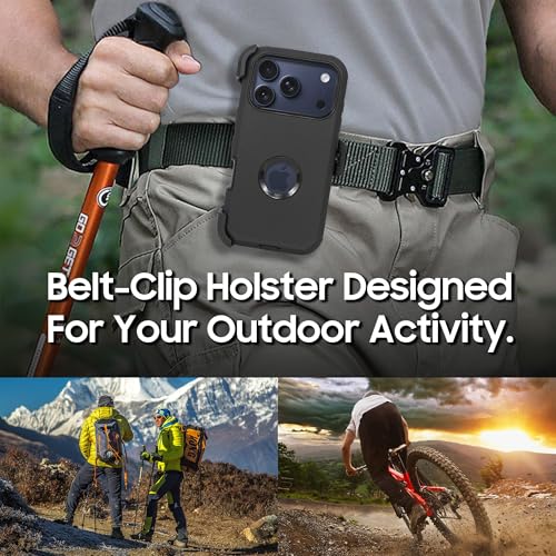 Coque iPhone 17 Pro antichoc résolvant les risques de casse d'écran avec clip ceinture noir