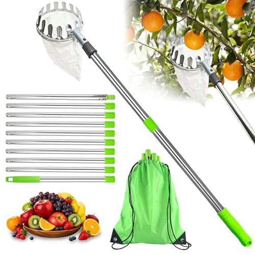 LINSOCLE 4m Kirschenpflücker Apfelpflücker mit Teleskopstiel Obstpflücker für Kirschen Obstpflücker Teleskop Pflückhilfe für Obst mit Leichter Edelstahl Diameter 16cm