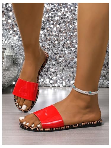 GORGLITTER Women's Leopard Cheetah Print Flat Sandals Open Toe Color Block Dressy Slip On Slides4