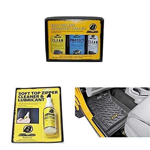 Bestop Fabric Care Pack -Â Vinyl Soft Top Cleaner, Vinyl Window Cleaner, Zipper Cleaner and Lubricant, 2 oz single bottle - boxed with Front Pair of Floor Mats