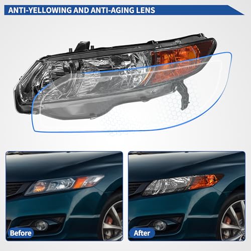 Image of oEdRo Headlight Assemblies Compatible with 2006 2007 2008 2009 2010 2011 Civic 2 Door Coupe Headlamps Chrome Housing Amber Reflector Smoke Lens