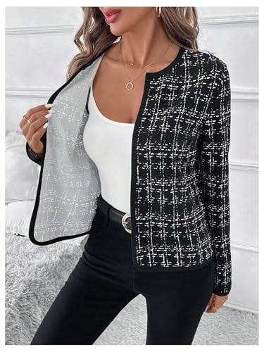 GORGLITTER Women's Casual Plaid Blazer Jacket Long Sleeve Checkered Open Front Elegant Office Work Blazer Suit3