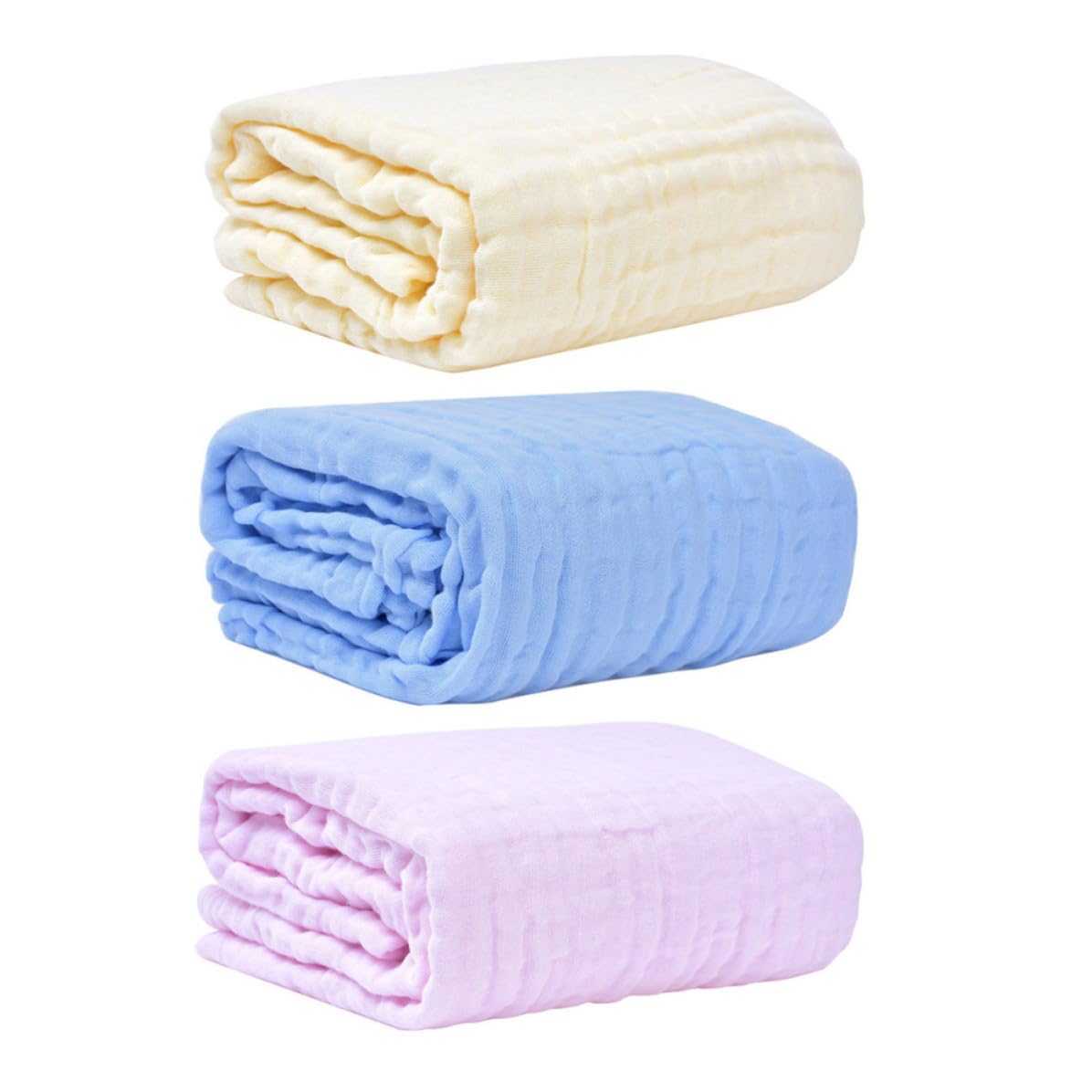 GLEAVI 3 Stück Babybadetuch aus Baumwolle mit Feinen Nähten Weiche Puckdecken für Drinnen und Draußen Unisex Babydecken zum Kuscheln und Wickeln