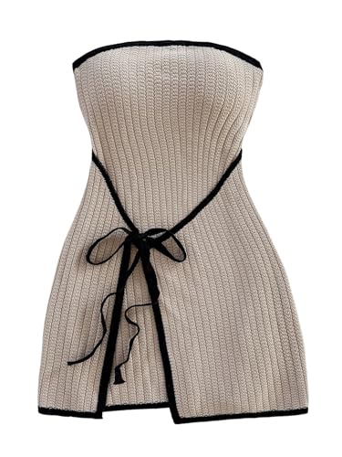 Image of MakeMeChic Women's Knitted Strapless Sweater Dress | Wrap Tie Front, Party, Mini, Tube