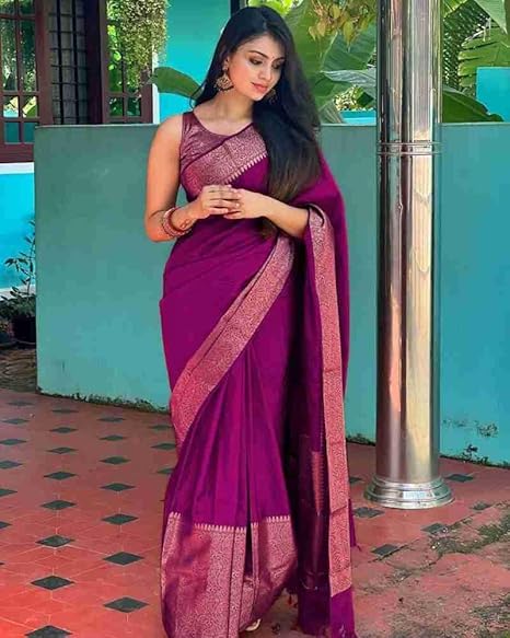 C J Enterprise Women's Soft Pure Kanjivaram Silk Saree For Wedding Banarasi Cotton Sari With Blouse Piece (Yatri-51) - Image 3