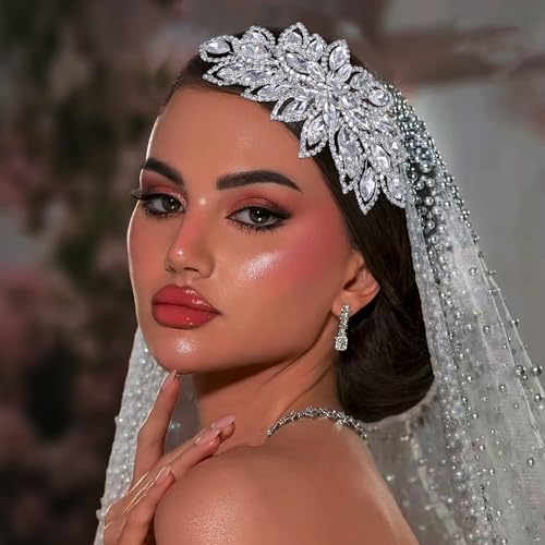 Peine para cabello nupcial con diseño floral de cristal plateado miniatura 1