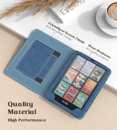 Image of MoKo Case for 7 inch /6.8 inch Kindle Paperwhite(12th /11th Gen-2024 /2021) and Kindle Colorsoft Signature Edition, Slim PU Shell Cover Case with Auto-Wake /Sleep for Kindle Paperwhite 2024, Blue Vintage Twill