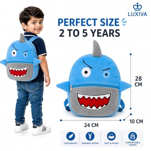 Image of Cartoon Plush Kids School Bag 2-6 Years | Soft Toy Backpack for Boys & Girls | Toddler Nursery Preschool Bag | Lightweight Adjustable Straps