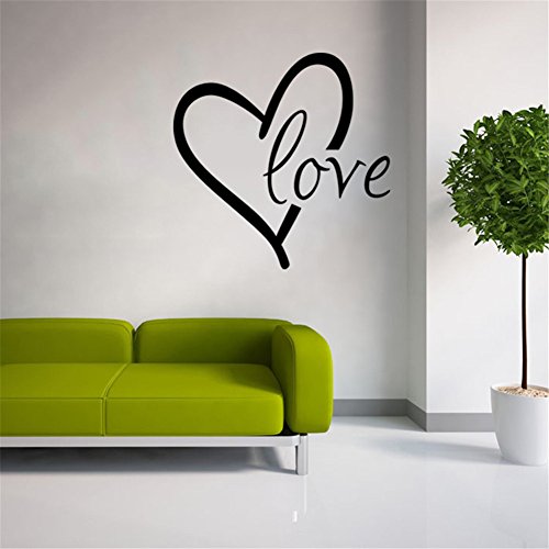 Bibitime Big Heart Decal Stickers Love Wall Sign Sayings Quotes Valentines Day Couple Decor For Bedroom Kids Room Vinyl Art Mural, Size Approx 16.93" X 16.93" (Black, 16.93" X 16.93") #TOP2