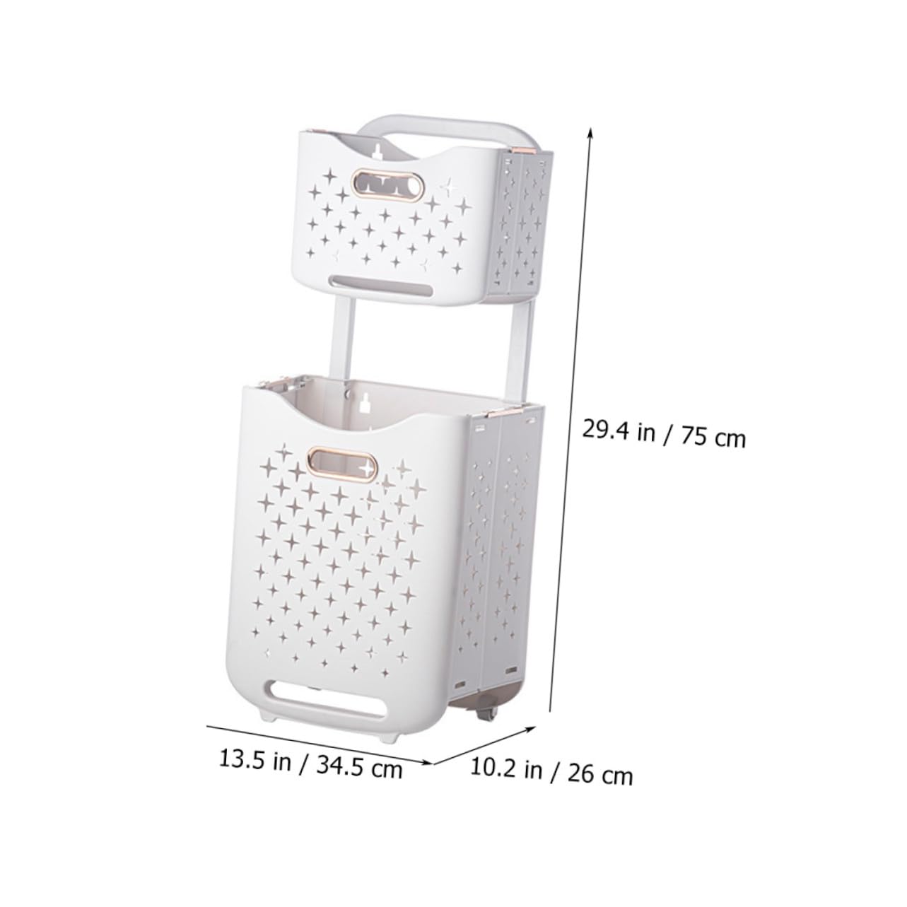 Cesta de Ropa de Doble Capa Plegable con Ruedas para Baño