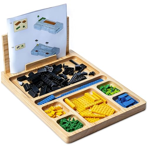 Deepened Building Baseplate Table Tray for Lego 7 Compartment Building Tray Board with Instruction Holder Multi-Functional Sensory Activity Platform for Adults & Seniors