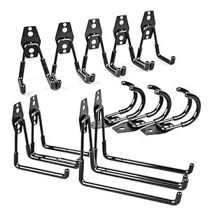 TECHSHARE 12 Pack Garage Hooks Heavy Duty,Wall Mount Garage Hanger Organization with Anti-Slip Coating,Utility Steel Heavy Duty Garage Storage Hooks for Ladders,Ropes,Bulk Items,Power Tools(Black)