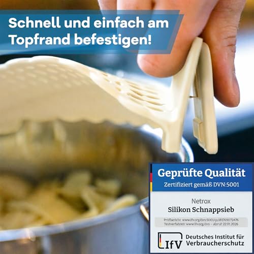 Netrox Schnappsieb aus Silikon, Nudelsieb Aufsatz für Topf & Pfanne – Ansicht 2