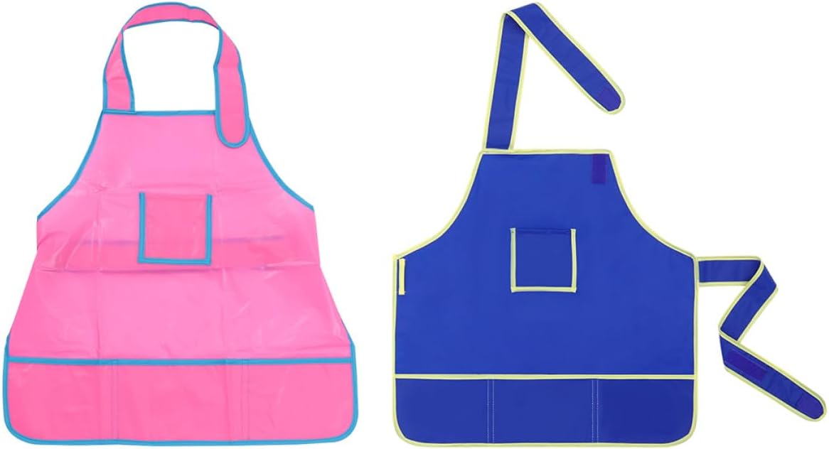 2pcs Painting Smocks Waterproof Aprons for Boys, Adjustable Art Smocks for School, Classroom, and Craft Activities, Blue and Red
