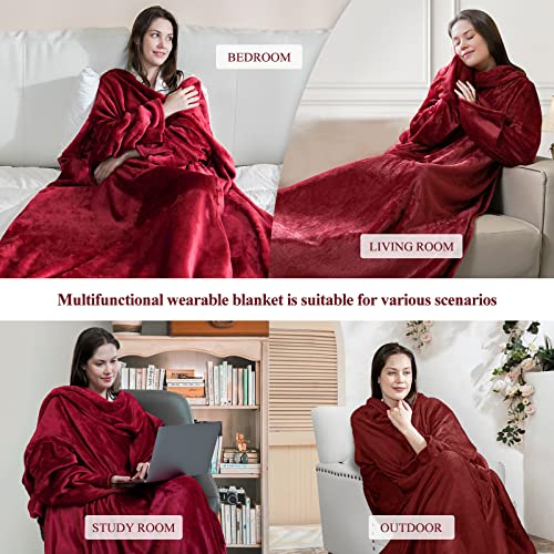 Maxicozy Wearable Blanket With Sleeves And Pocket, 50"X 70", Warm And Comfy Flannel Blanket Sweatshirt For Adult Women Men (Red) #TOP6