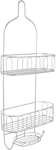 Home Basics, Conditioner Unity - Estante para cabeza de 2 niveles con ganchos inferiores y bandeja central para jabonera, organizador de