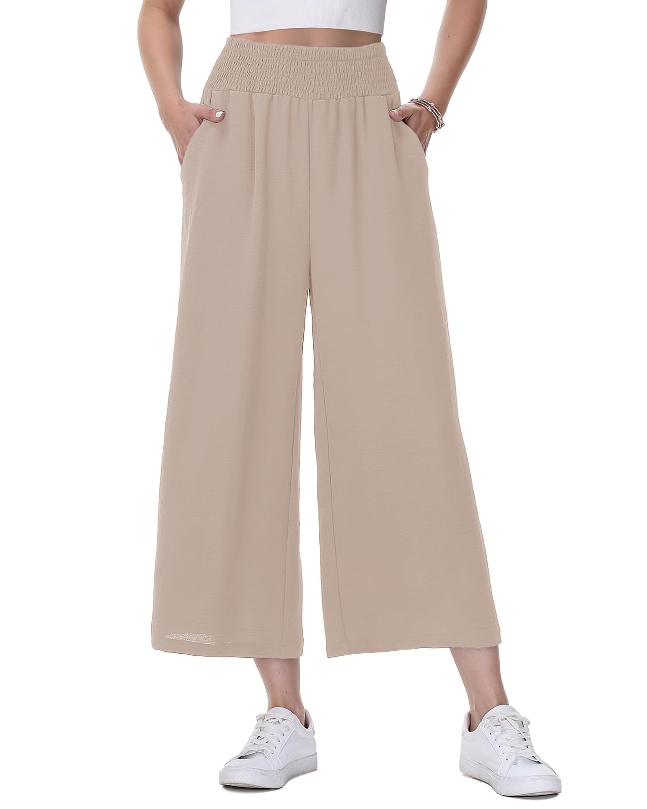 HMIYA Damen 3/4 Culotte Hose Leichte und Luftig Sommerhose Weites Bein Stoffhose