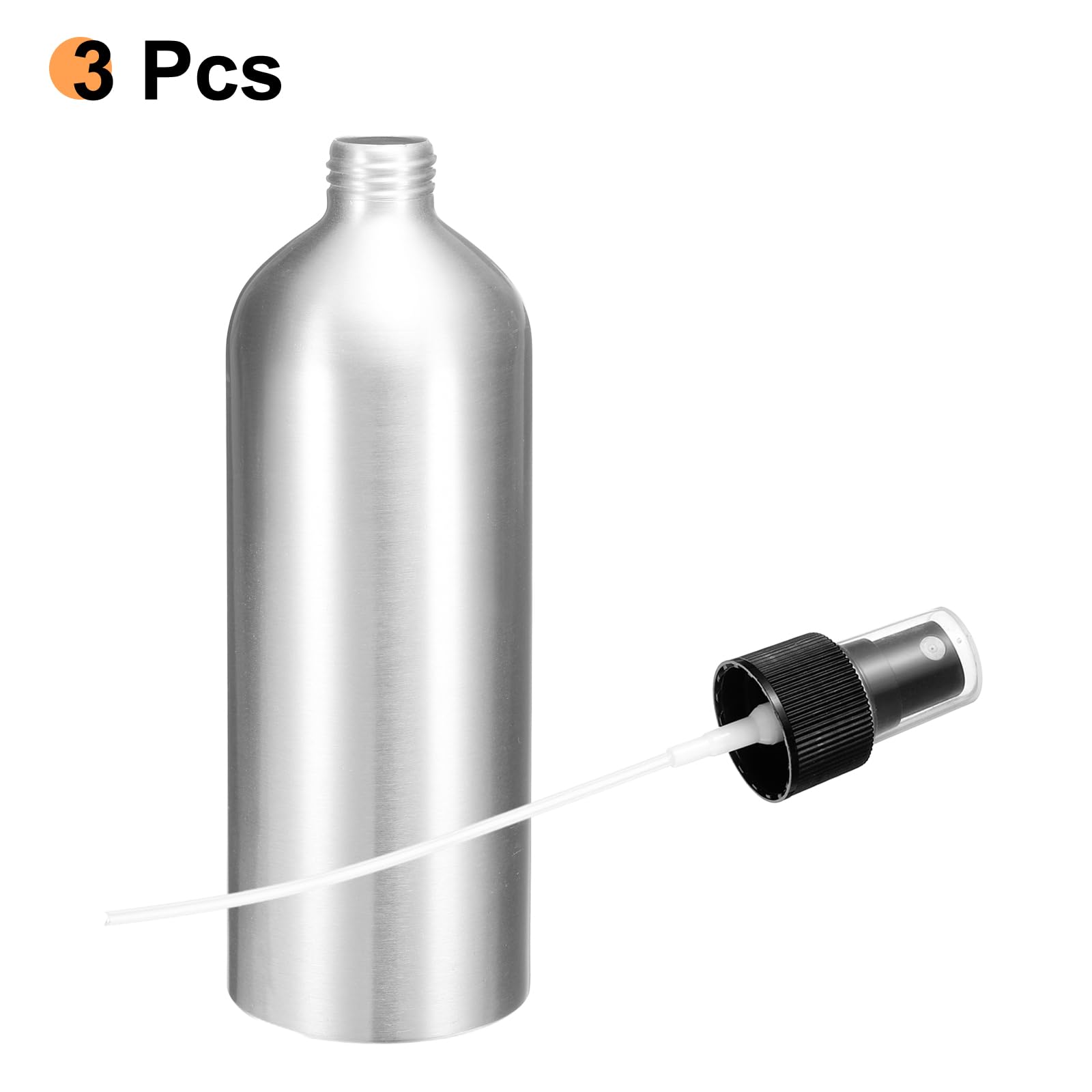 HARFINGTON 3 x Aluminium-Sprühflaschen mit feinem Nebel, 500 ml, Metall, klein, nachfüllbar, Reisebehälter mit schwarzem Kunststoff-Düsendeckel für Parfüm, Hautpflege, Kosmetik, Aufbewahrungsflasche