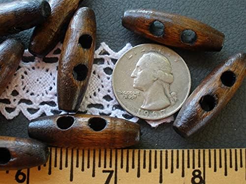 6 Buttons mKET 32MM Brown Wood Toggle Coat Buttons Sweater Closure 1.25" Plastic 2-Hole sew on Coat Shawl Embellish Knits 4MM Holes 10MM Wide