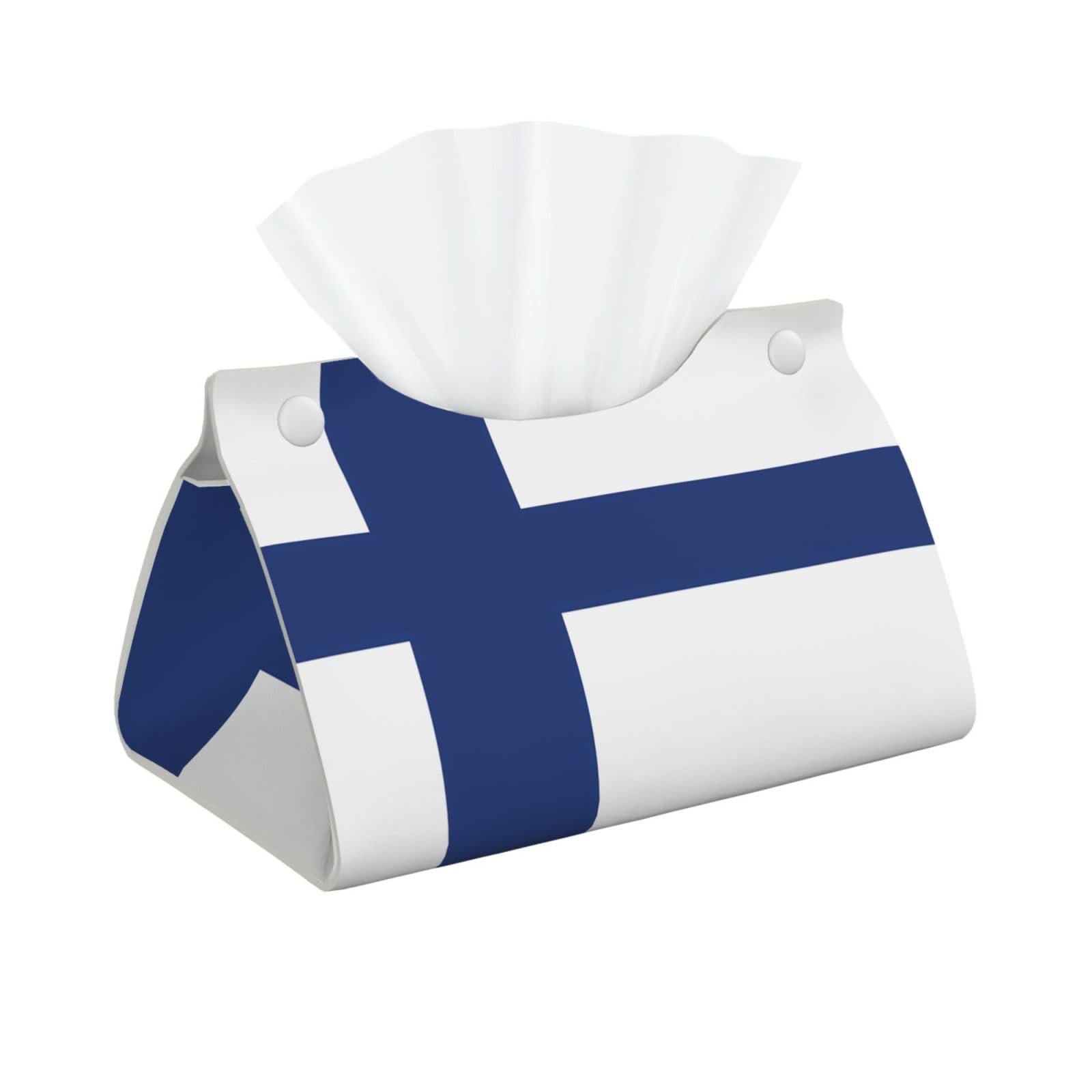 Finnish flag Rectangular Leather Tissue Box Cover, Folding Facial Tissue Holder Dispenser for Car