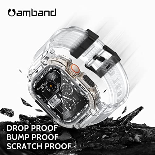 Image of amBand Bands Case Screen Protector Compatible with Apple Watch Ultra 3 /2 /1 49mm, M1 Sport Series Rugged Cover Strap and 9H Tempered Glass Film, Military Protective Bumper for iWatch 49 mm Men Clear