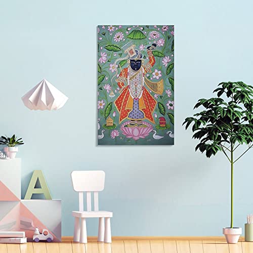 Bludug Shreenathji Pichwai Indian Folk Art Poster (3) Canvas Painting Posters And Prints Wall Art Pictures For Living Room Bedroom Decor 16X24Inch(40X60Cm) #TOP3