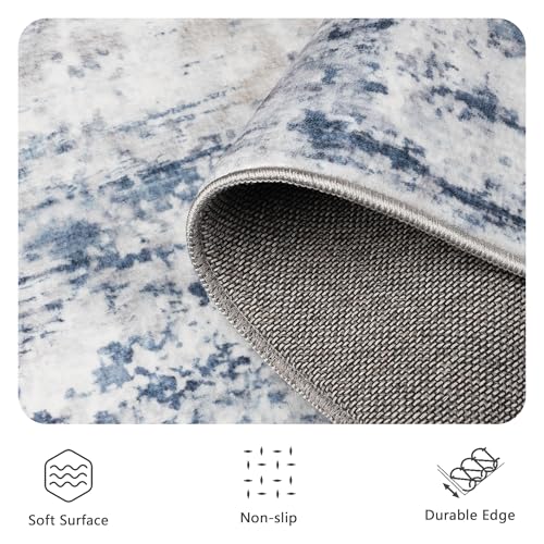 Image of 8x10 Area Rugs, Abstract Modern Ultra Soft Washable Rug, Non Slip Carpet with Rubber Back Stain Resistance Rugs for Living Room, Bedroom, Dining Room Decor(Blue & White)