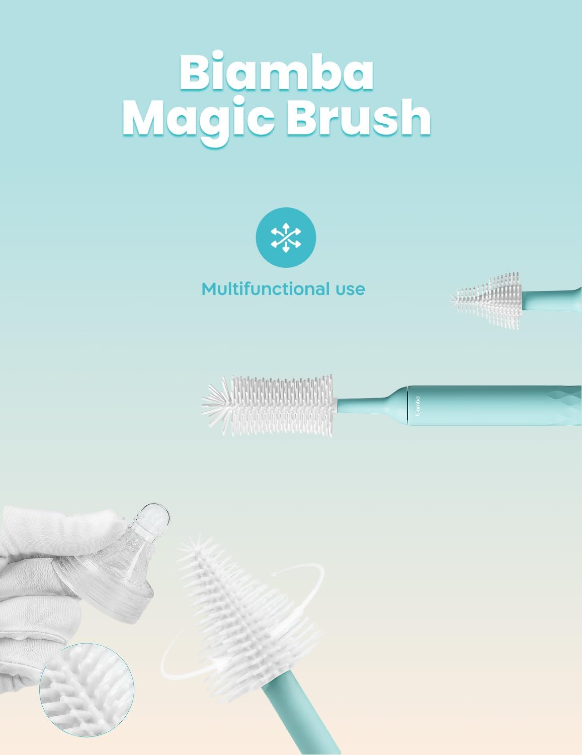 Magic Brush - Electric Baby Bottle Brush Cleaner with 360-Degree Rotation, Baby Bottle Cleaner Set with Silicone Head, USB Rechargeable, Water-Resistant Design, Nipples & Feeding Accessories