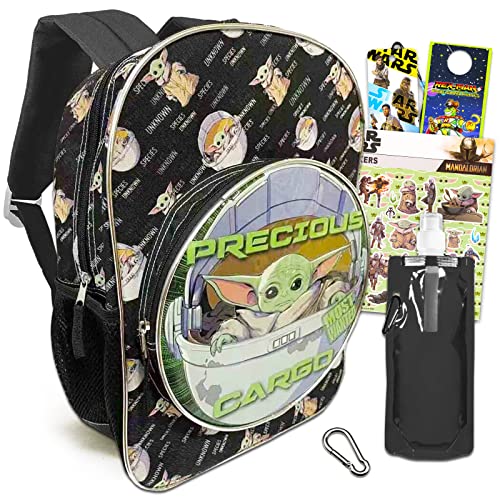 Fast Forward Baby Yoda Backpack For Boys 8-12 Set - Mandalorian Backpack For Boys Bundle With Water Pouch, Stickers, More | Star Wars School Supplies #TOP10