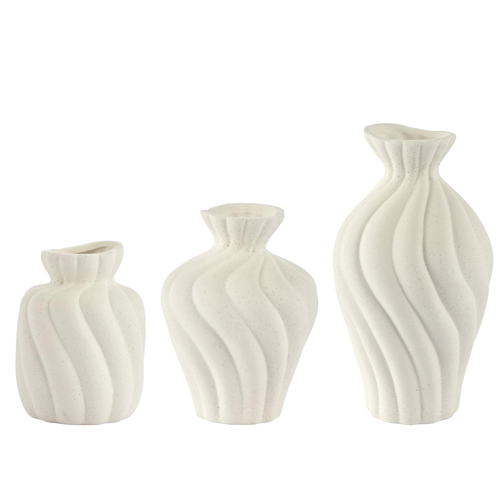 EVERGOODS Set of 3 White Ceramic Vases 7.5"", 5.5"", 4.5"" Modern White Ceramic Vase Ribbed Texture Perfect for Neutral & Transitional Home Decor Flower Vase Set for Centerpiece, Shelf Styling, Living
