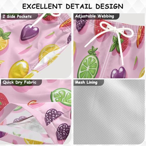 Pigsaly Boys' Swim Board Shorts Cute Lemon Blueberry Mango Gummy Jelly Candy Boy's Swim Trunks Kids Swimwear M3