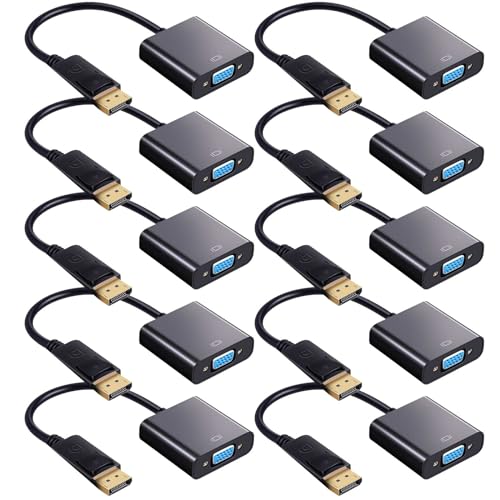 Yunsailing 10 Pack DisplayPort to VGA Adapters Gold Plated Compatible with Laptop, Monitor, PC, Projector (Black)