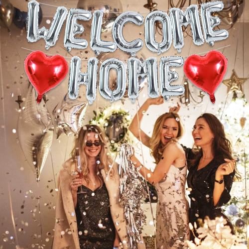 Image of TONIFUL 16 Inch Silver WELCOME HOME Foil Letter Balloons Banner Decoration