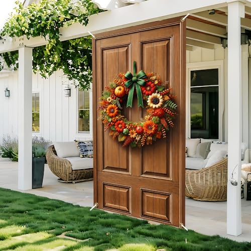 Image of Fall Harvest Ring Door Cover 35x71in Sunflower Pumpkin