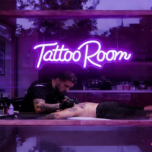 Image of Tattoo Salon LED Neon Sign | 16.5x5.8 Inch Dimmable Wall Decor Light USB Powered Shop Window Light Up Sign, Gifts for Tattoo Artists