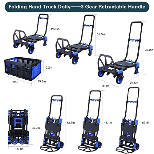 2-In-1Folding Hand Truck Dolly With Folding Basket, 330Lbs Capacity Handtruck,Dolly With Retractable Handle,Hand Truck Foldable Dolly With 4 Wheels,Foldable Hand Cart #TOP2