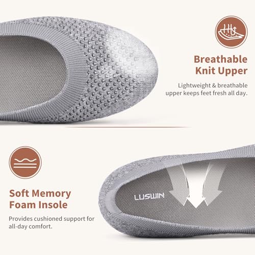 LUSWIN Women's Minimalist Ballet Flats,Light Grey EU41.5 - image 4