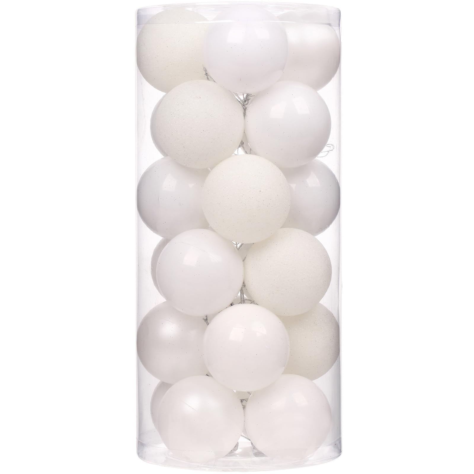 Emopeak 24Pcs White Christmas Ornaments for Tree Decor, 2.36Inch Christmas Balls Ornaments, Shatterproof Xmas Hanging Baubles for Holiday Wedding Party Decoration