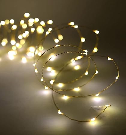 AMFIN (Pack of 2) 3 Meter Battery Powered, Wired String Fairy Lights, 2 AA Battery Powered Portable LED Lights, LED String Lights for Decoration, Decorative Strings - Warm White