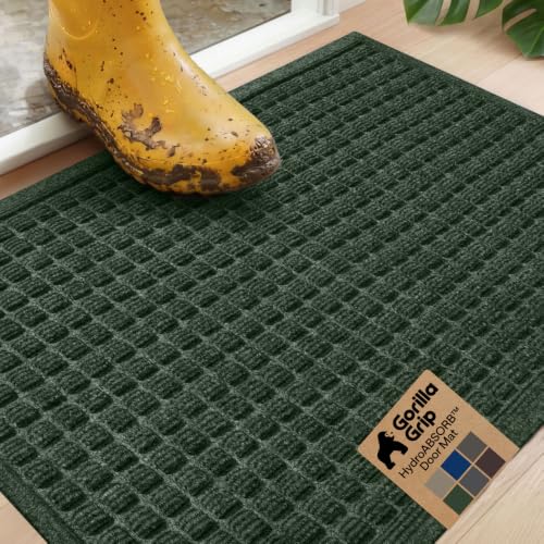 Image of GORILLA GRIP Ultra Absorbent Front Door Mat Outside Entrance, Traps Dirt and Moisture, HydroABSORB Indoor Outdoor Doormat Holds Up to 1.7 Cups Water, Stain and Fade Resistant Welcome Mat, 29x17 Green