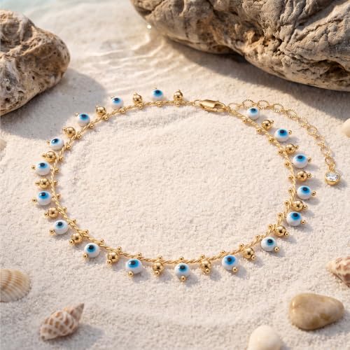Image of MTMY Gold Anklets for Women 14K Gold Plated Tiny Bead Anklet Colorful Tassel Foot Chain Dainty Adjustable Cute Summer Beach Boho Anklets Jewelry Gift