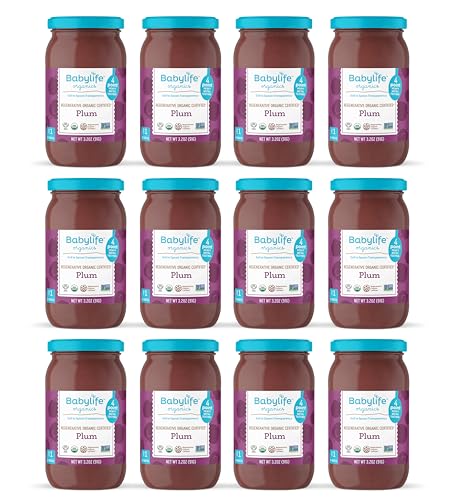 Babylife Organics Stage 1 - Plum, 3.2 Ounce Jar (12 Pack) - Heavy Metal Safe, Organic Baby Food