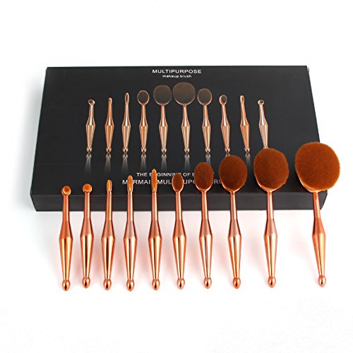Vander Foundation Makeup Brushes Cosmetics Powder Blending Blush Eyeliner Face Brush Professional 10 Pieces Oval Makeup Brush Set(Rose Golden)