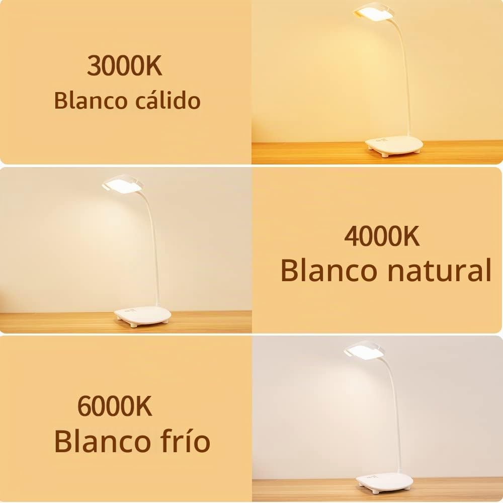 Lámpara de lectura de escritorio LED recargable inalámbrico 2 pilas 3200 mAh, luz de mesa flexible de cuello de cisne, función de memoria, para dormitorio cabecera niños estudio