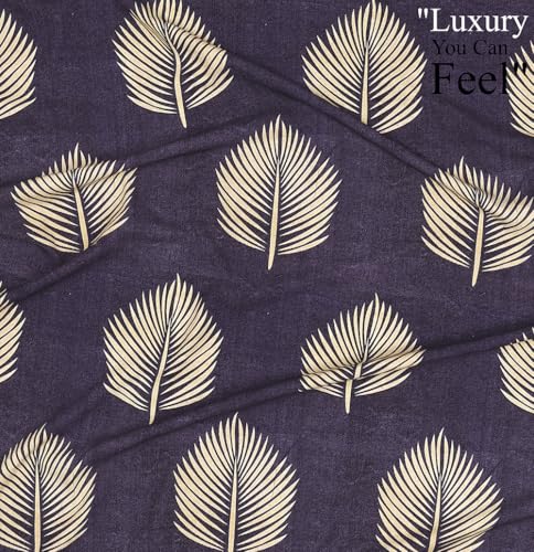 Image of HOMEKART Leaves 180 Tc Ultra Super Soft Cotton Feel Microfiber Double Bedsheet with Two Pillow Covers for Your Bedroom (90x88 Inches, Violet)