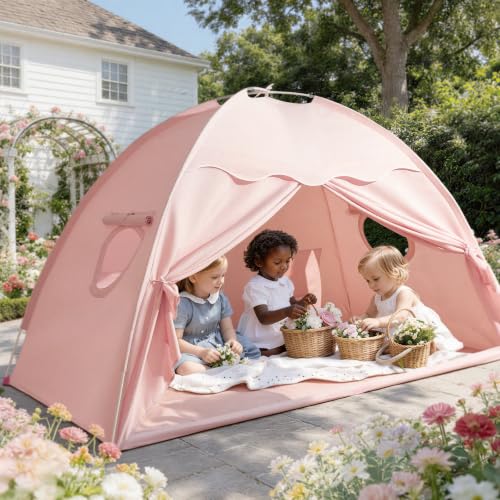 Image of Tiny Land Twin Bed Tent for Kids, 77 inch x 40 inch x 46 inch Pink Play Tent