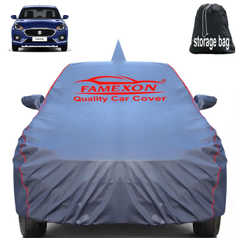 Image of Waterproof Car Body Cover Compatible for Dzire with Mirror Pockets, Scratchproof Car Cover Red Pipein Design Dust-Proof Sun Protection (Grey) LGWP6228