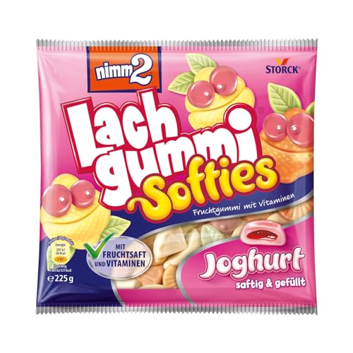 nimm2 Lachgummi Softies Joghurt – 1 x 225g – Gefülltes Fruchtgummi mit Fruchtsaft, Vitaminen und Joghurt