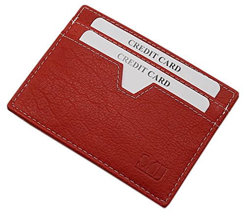 LEDER KREDITKARTENETUI PORTEMONNAIE AUSWEISETUI EXTRA FLACH BÜFFELLEDER MIT KONTRASTNAHT MJ-DESIGN-GERMANY IN SCHWARZ, BRAUN ODER ROT (Rot) Cover