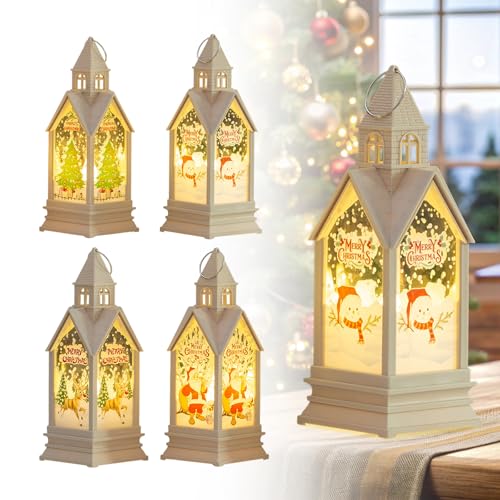4 Stück Weihnachtsdeko Laterne, Warmweißes LED...